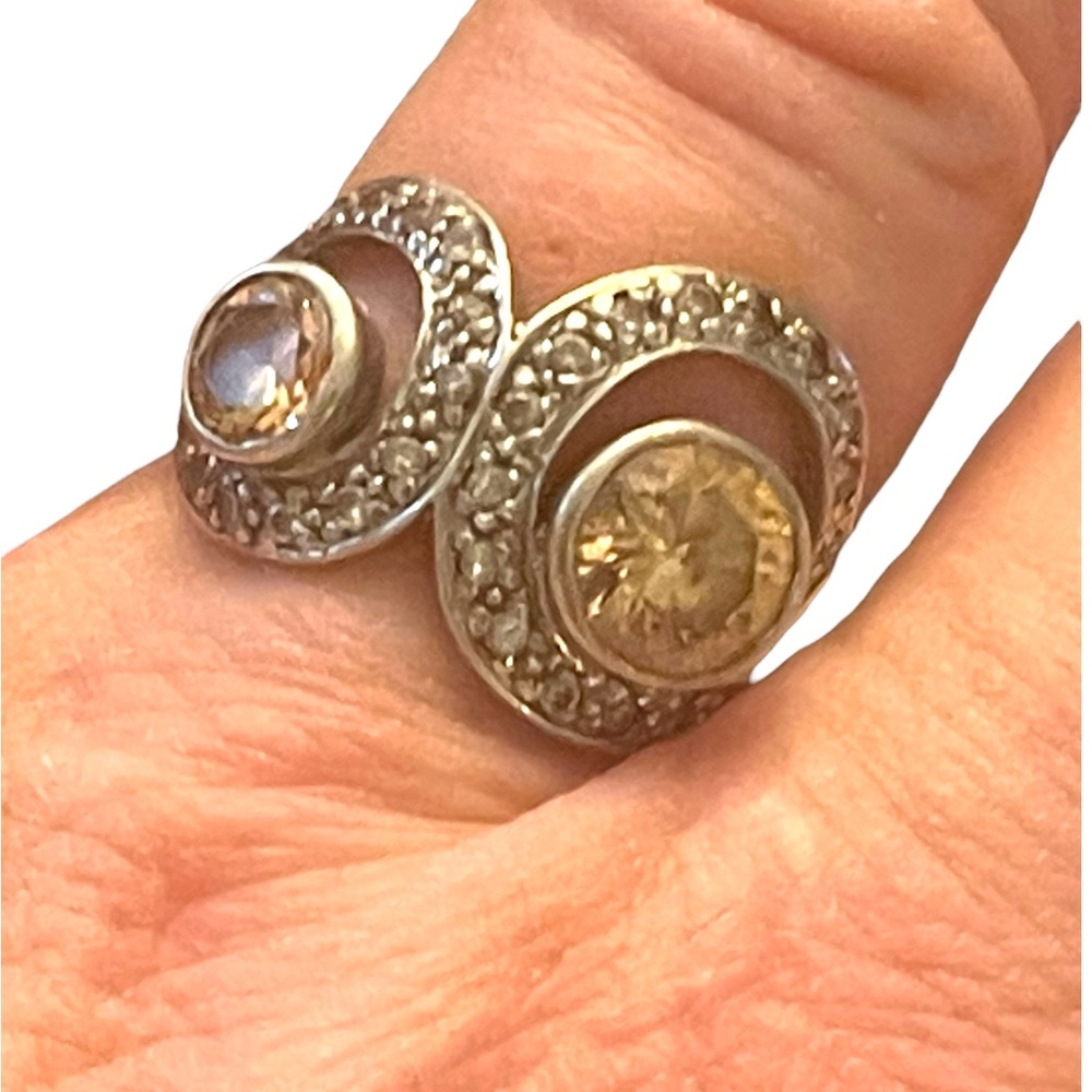 Looks sooo real lovely sterling silver 925 marcasite champagne CZ topaz ring